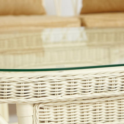 Комплект для отдыха MICHELLE ( стол со стеклом+ диван + 2 кресла + подушки) TCH White (белый), Ткань рубчик, цвет кремовый_20