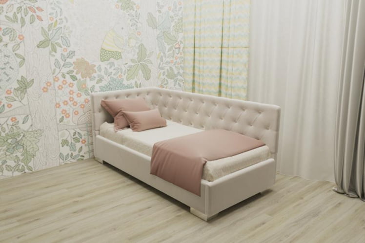 ДЕТСКАЯ МЯГКАЯ ИНТЕРЬЕРНАЯ КРОВАТЬ ВЕРСАЛЬ БЕЗ ОСНОВАНИЯ (BERHOUSE) Материал фасада: Металл/Велюр; Спальное место: 1200х1900; Цвет: Кремовый_0