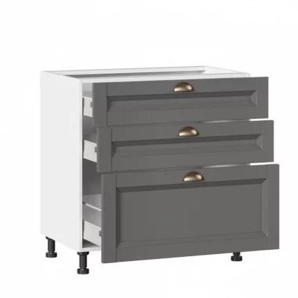 Тумба кухонная 800 с 3 ящиками ЛЮКС (4) Амели-3 ЛД 299.930.000.071 Белый Оникс серый_1