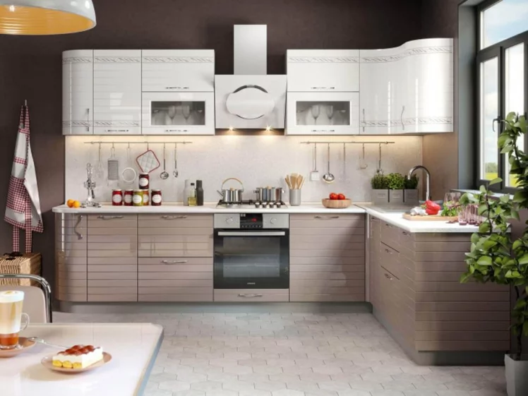 Кухонный гарнитур угловой Анастасия №6 Белый Капучино_0