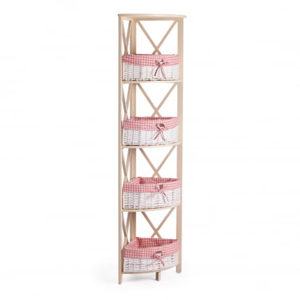 Угловая этажерка Secret De Maison ANGULAIRE 4 ( mod. PE-05 ) дерево павловния, мдф, 34x34x158см, white (белый), ткань - красная клетка_0