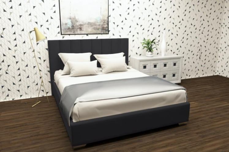 Мягкая интерьерная кровать Терра с ортопедическим основанием Цвет фасада: Темно серый; Материал фасада: Металл/Велюр; Спальное место: 1600х2000 мм_0