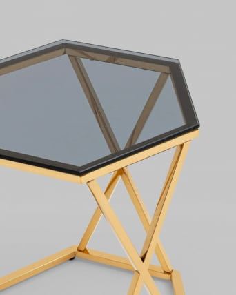 Журнальный столик Круз 48*42 стекло smoke сталь Золото_5