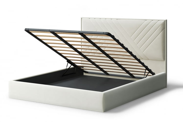 Кровать МИРА 2000*1800мм (без опор), велюр Бренди лайт 02 (серо-белый), (б/основания, б/матраса)_2