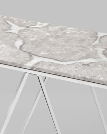 Консоль Авалон 122*41 серый мрамор сталь Серебро_3