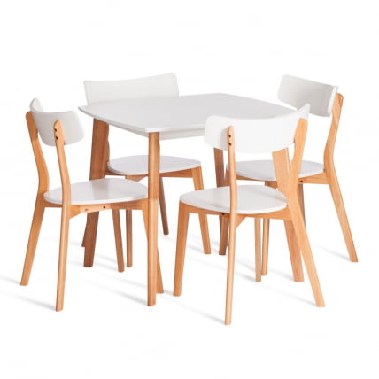 Стол обеденный Claire квадратный столешница МДФ, опоры дерево гевея, белый / натуральное дерево, 80 x 80 x 75см_5