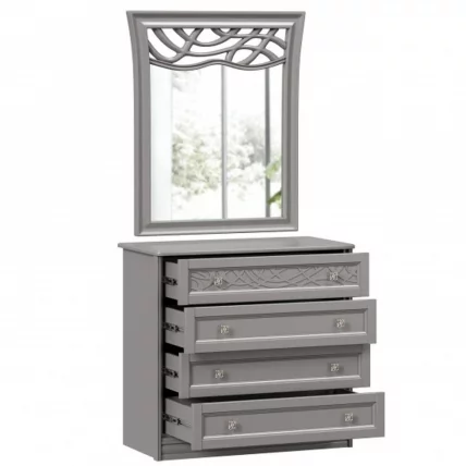 Комод с 4 ящиками с зеркалом ППУ Джулия Оникс серый_1