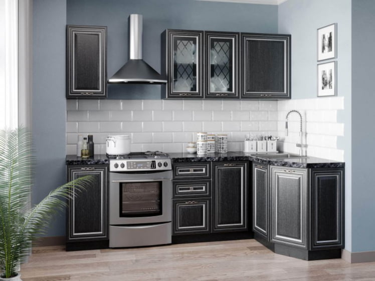 Шкаф кухонный 500 со стеклом Италия ЛД 275.347.000 Черный Дуб темный_2