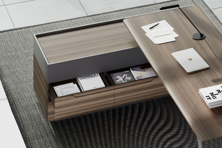 Стол руководителя на опорной тумбе QUARTZ QZ.0101.BW+QZ.0201.BW.GF.R правый_9