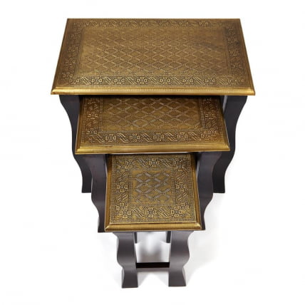 Комплект 3 столика Secret De Maison BRAHMA ( mod. ND-009) дерево манго/латунная чеканка, 56х36х50, 41х30х45, 24х24х40_4