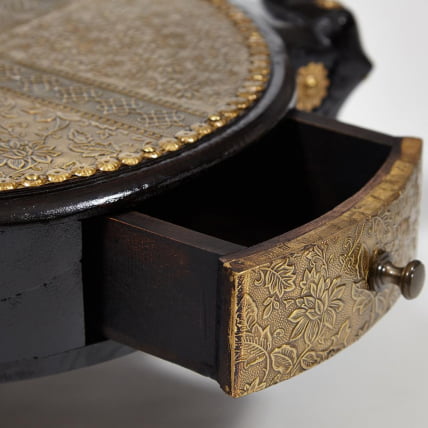 Столик Secret De Maison 3 SLONA ( mod. ND-005) дерево манго/латунная чеканка, Dia 48. В 19 см, этническая роспись_4