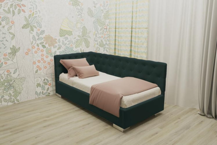 ДЕТСКАЯ МЯГКАЯ ИНТЕРЬЕРНАЯ КРОВАТЬ ВЕРСАЛЬ БЕЗ ОСНОВАНИЯ (BERHOUSE) Цвет фасада: Зеленый; Материал фасада: Металл/Велюр; Спальное место: 800х1900_0