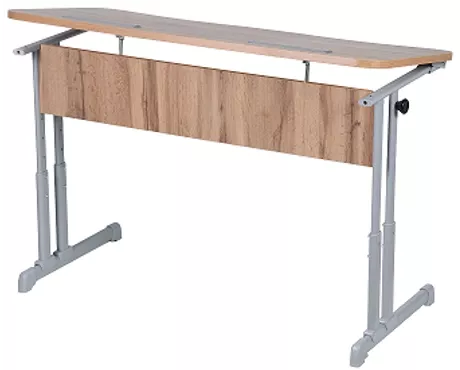 Парта двухместная эргономичный с углом наклона и пеналами (рост 3-7) Ясень Шимо светлый/Металл Серый_0