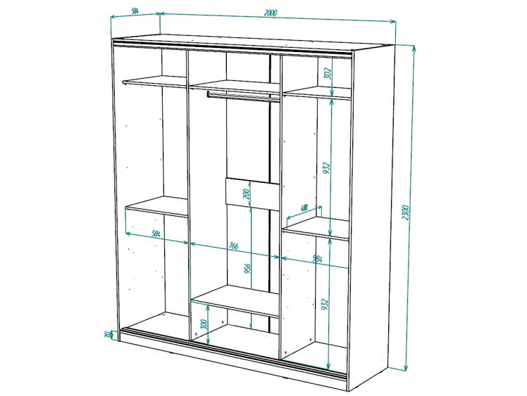 Шкаф-купе 3-х дверный Виктория 2000х584х2300, Ясень шимо светлый 20ДЗЗЗДЗЗЗДЗЗЗ-ЯЯШШ-Яшс 310-3177_2