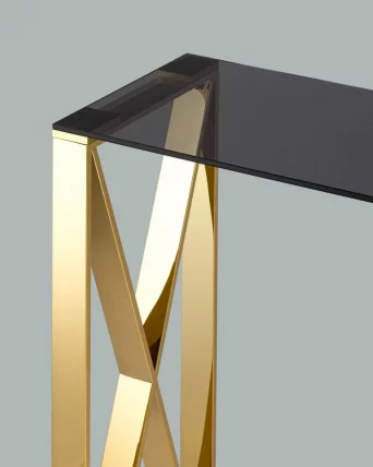 Консоль КРОСС 115x30 Золото (стекло smoke)_5