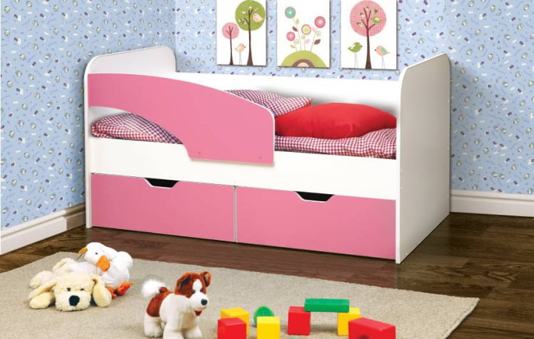 Кровать детская Дельфин 800*1800 Белый/Светло-розовый_0