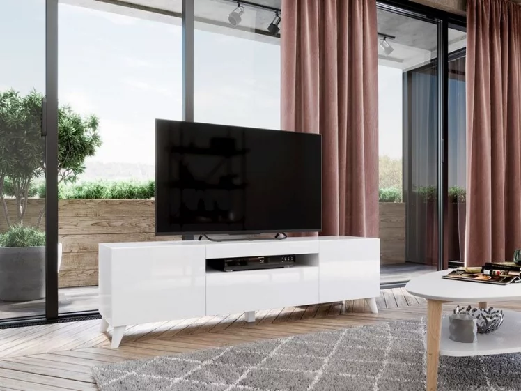 Тумба под ТВ Бруклин 1600 с опорами Белый глянец_4