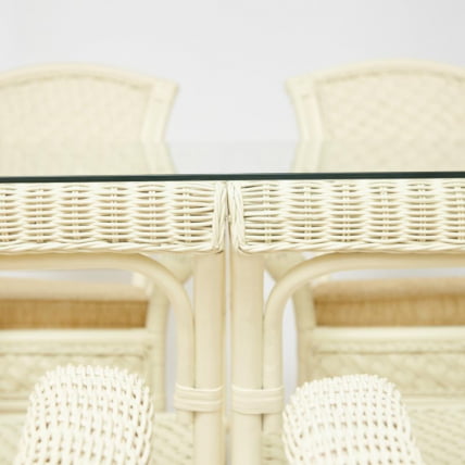 Комплект обеденный ANDREA GRAND (стол со стеклом+6 кресел+ подушки) TCH White (белый), Ткань рубчик, цвет кремовый_16