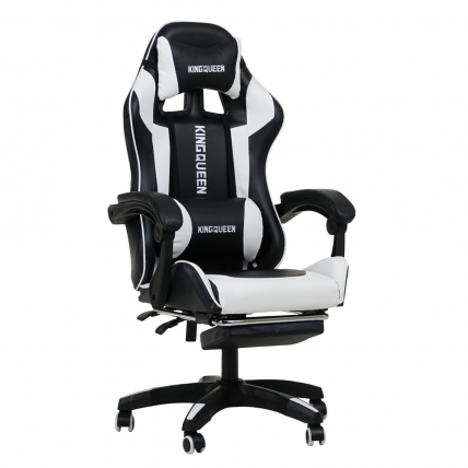 Кресло 1206 KINGQUEEN цвет черный/белый с массажем 1206-black-white-mass_0