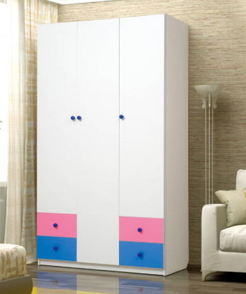 Шкаф 3-х дверный с ящиками Радуга Белый/Оранжевый/Лайм_0