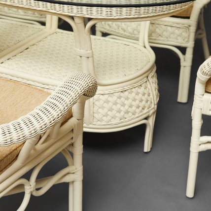 Комплект обеденный ANDREA GRAND (стол со стеклом+6 кресел+ подушки) TCH White (белый), Ткань рубчик, цвет кремовый_26