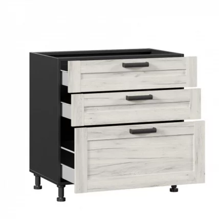 Тумба кухонная 800 с 3 ящиками (4) Винченца ЛД 234.160.000.059 Черный Дуб Крафт белый_1