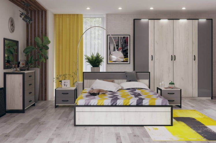 Комод с 4 ящиками с зеркалом Техно 050 Дуб Крафт белый Серый шифер_5