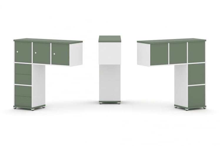 Надставка на стол низкая односторонняя + задняя стенка (5шт.) + блок с 2-мя ящиками (2шт.) + распашной фасад (3 шт.) CONCEPT CN.ONN-005 Кобо Белый бриллиант Белый металл_0