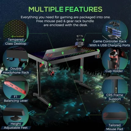 Геймерский стол с RGB подсветкой Eureka GTD-I43 Explorer Edition_6