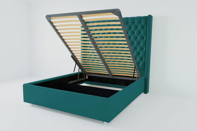 Мягкая интерьерная кровать "Версаль Люкс" с подъемным механизмом Материал фасада: Велюр; Спальное место: 2000х2000 мм; Цвет фасада: Бирюзовый; Цвет корпуса: Бирюзовый _0