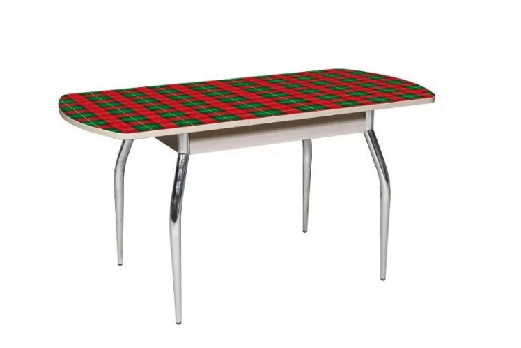 Стол раздвижной 1,45 Грация, СТЕКЛО, опоры изогнутые ХРОМ, Беленый дуб/Клетка-8_0