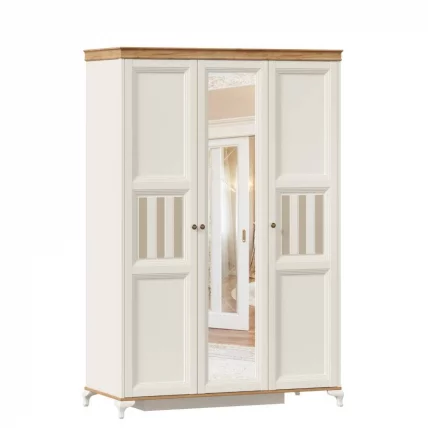 Шкаф трехстворчатый с зеркалом Вилладжио Алебастр/Дуб золотой_0