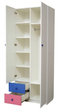 Шкаф 2-х дверный комбинированный с ящиками Радуга Белый/Желтый/Синий_1