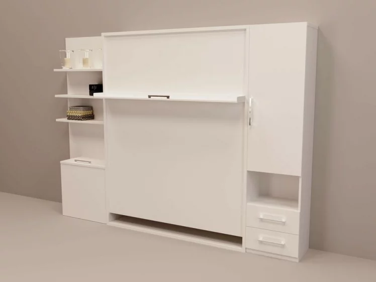 Шкаф-кровать Смарт 1 с полками 1400 левый Дуб молочный_0