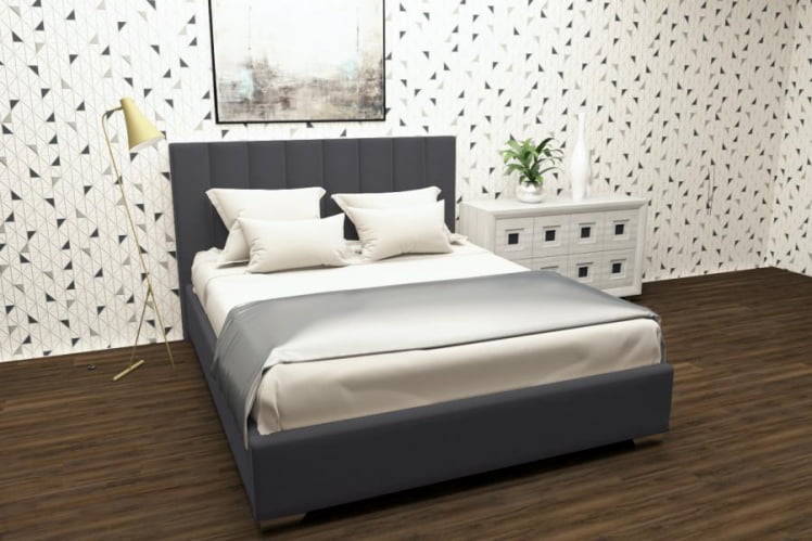 Мягкая интерьерная кровать Терра с подъемным механизмом Цвет фасада: Светло серый; Материал фасада: Металл/Велюр; Спальное место: 1200х2000 мм_0