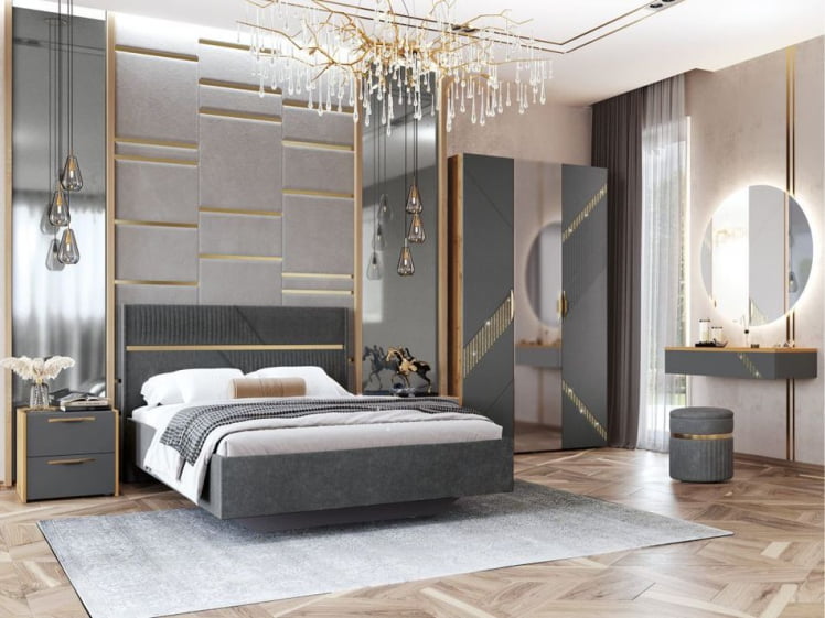 Комплект мебели для спальни Монако 902 №1 Дуб Вотан Оникс Графит Десерт Серый_0