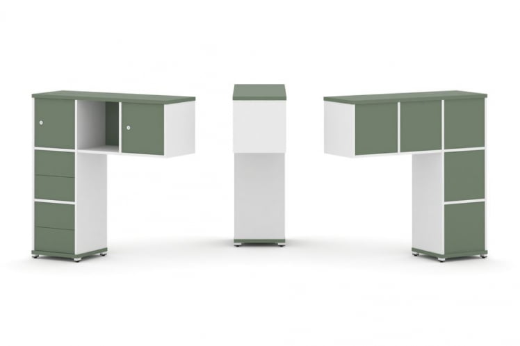 Надставка на стол низкая односторонняя + задняя стенка (5шт.) + блок с 2-мя ящиками (2шт.) + распашной фасад (2 шт.) CONCEPT CN.ONN-004 Кобо Белый бриллиант Белый металл_0