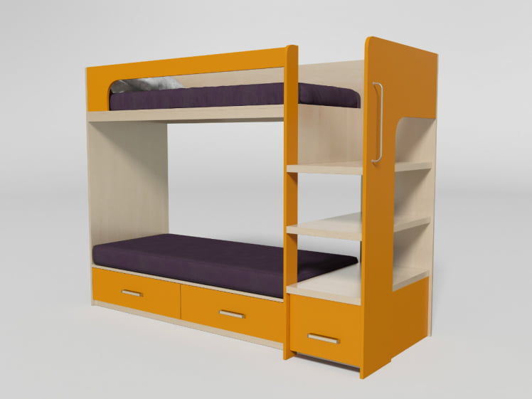 Кровать 2х ярусная №8 с ящиками Дуб молочный/Манго_0