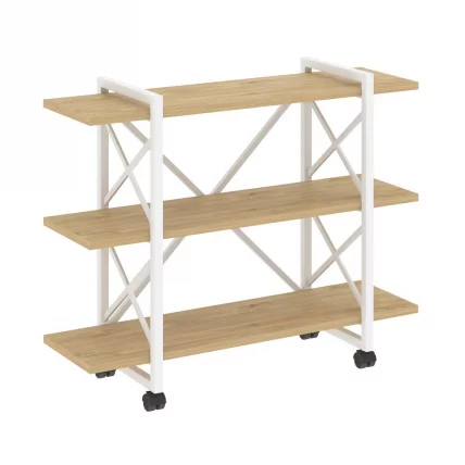 Стеллаж на колесных опорах - 3 полки LOFT  VR.L-MST.K-3.8V Металл белый Тиквуд светлый_0