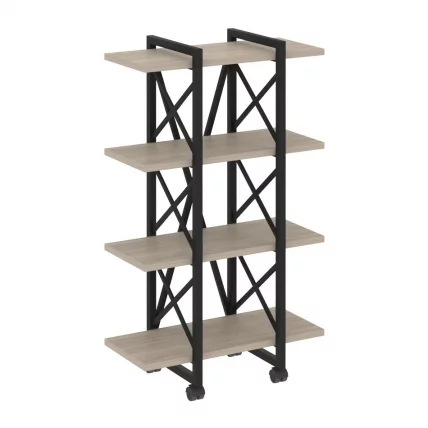 Стеллаж на колесных опорах - 4 полки LOFT  VR.L-MST.K-4.4V Металл черный Дуб Аттик_0