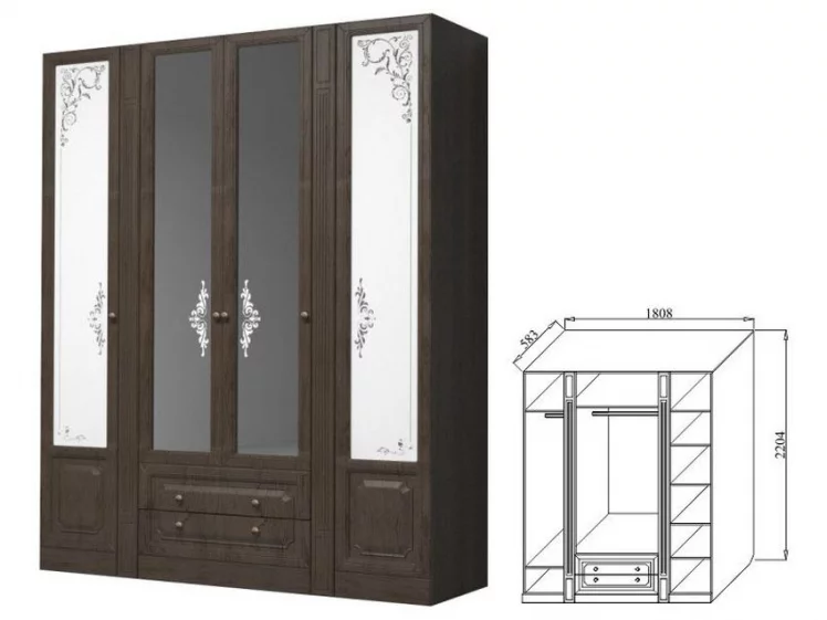 Шкаф четырехдверный для платья и белья Ева-11 06 Шоколад Венге_1