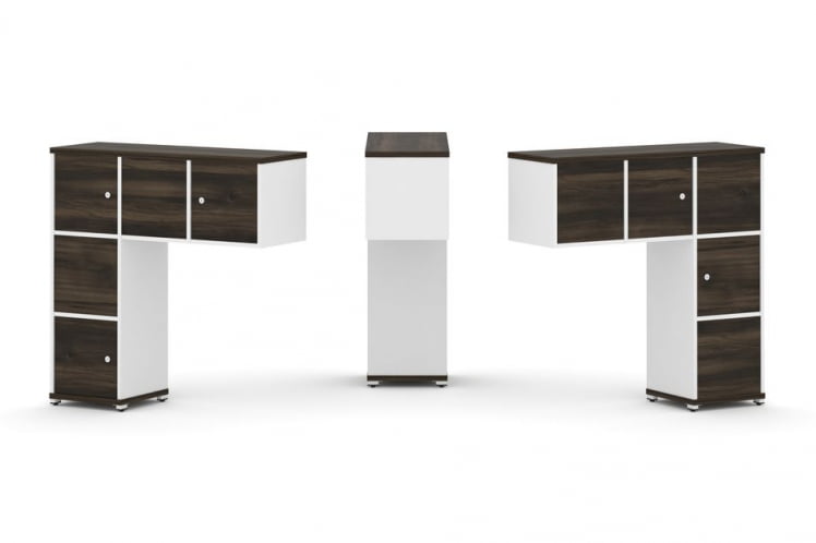 Надставка на стол низкая двухсторонняя + задняя стенка (5 шт.) + распашной фасад (5 шт.) CONCEPT CN.DNN-007 Дуб Мали Белый бриллиант Белый металл_0