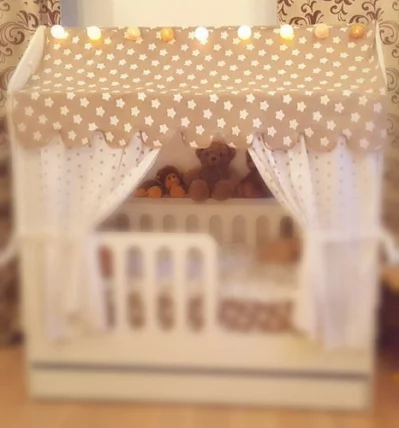 Балдахин для кроватки зигзаг бирюза на белом_0