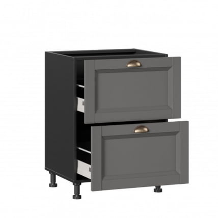 Тумба кухонная 600 с 2 ящиками ЛЮКС (4) Амели-3 ЛД 299.900.000.066 Черный Оникс серый_1