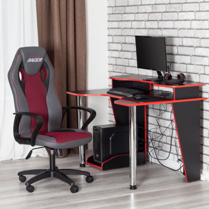 Кресло RACER кож/зам/ткань, металлик/бордо, 36/13_18