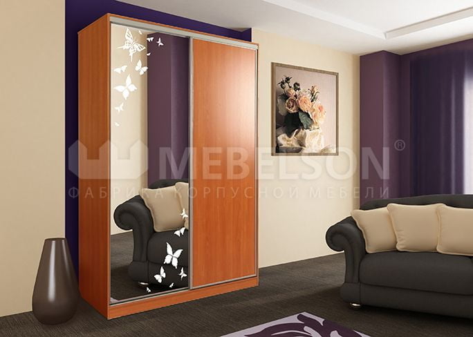 Шкаф-купе Рио 1-600 бабочки Вишня оксфорд_1