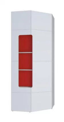 Шкаф угловой с полками Палермо Юниор 08 Белый глянец Ясень шимо светлый Красный_1