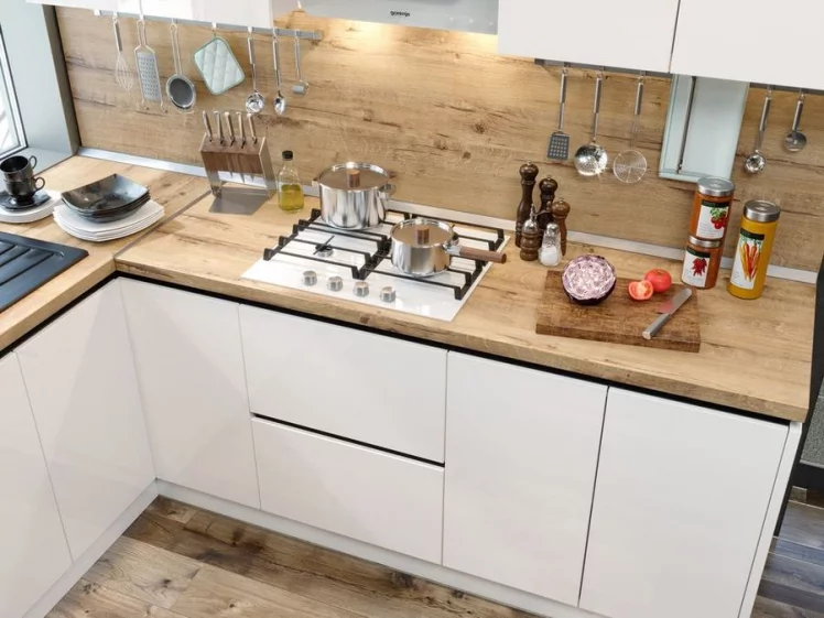 Кухня угловая Шервуд №1 Белый Белый глянец Черный_2