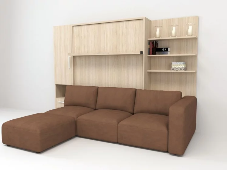Шкаф-диван-кровать Смарт 1 левый с полкой и пуфом 1600 Венге_0