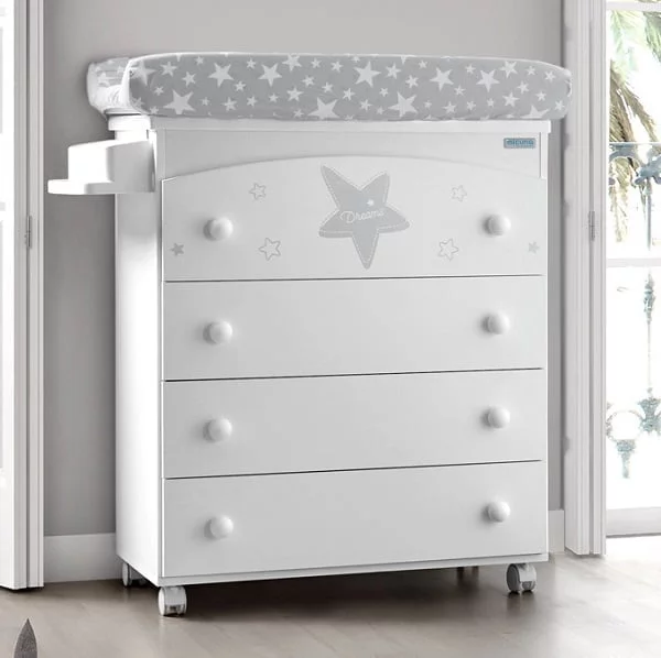 Комод Micuna Estela пеленальный B-970 white/grey матрасик grey stars_0
